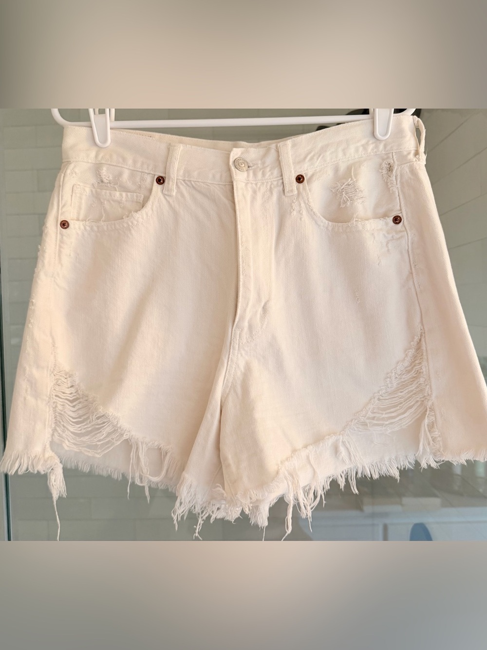 American Eagle Outfitters White Distressed Denim Shorts